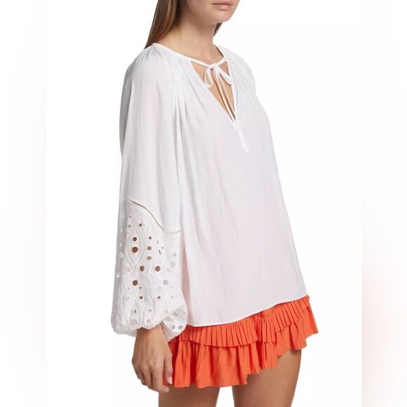Ramy Brook Aleya Eyelet-Sleeve Peasant Top size XL - Picture 2 of 14
